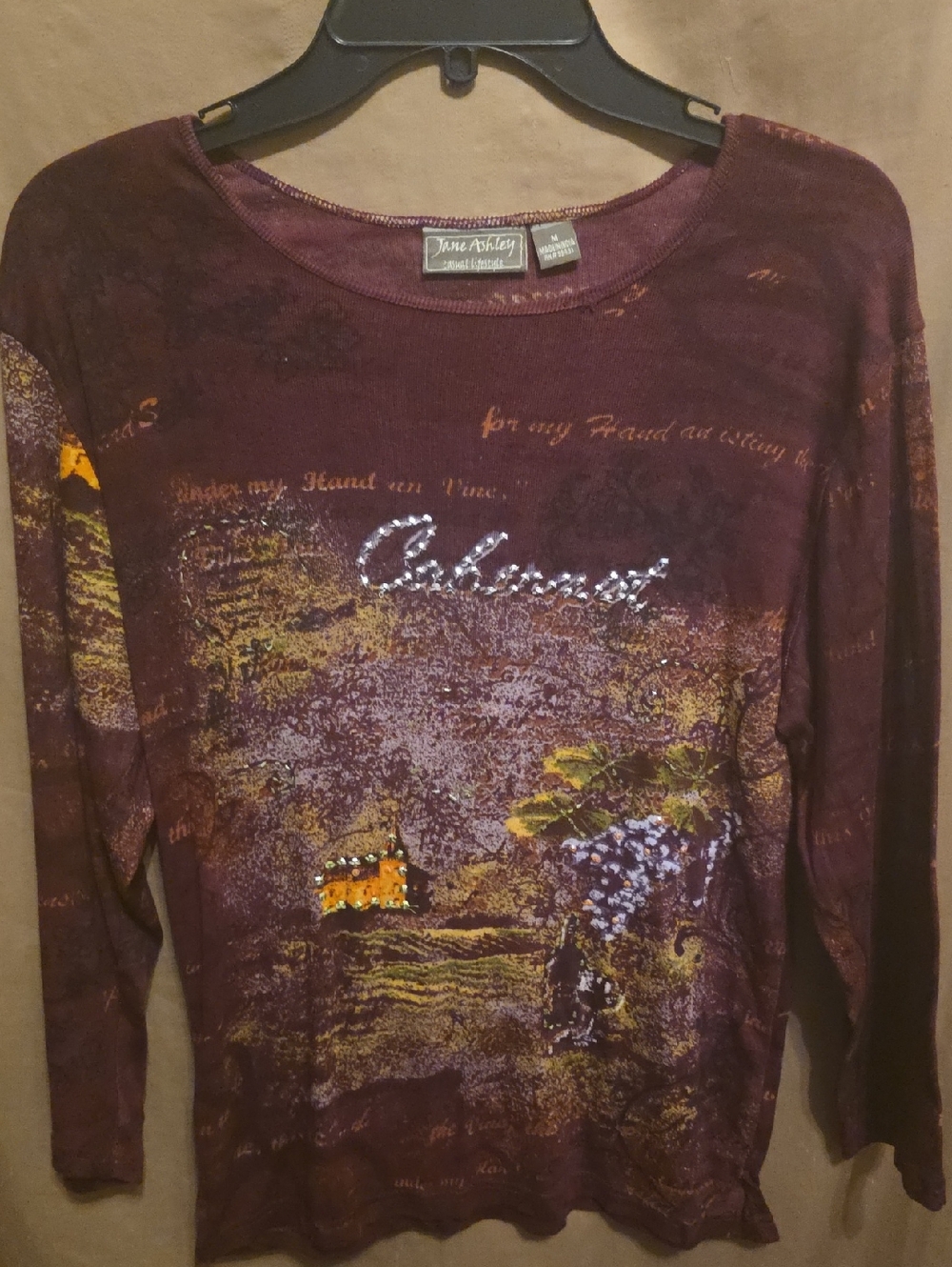 Ladies' Embellished Long Sleeve Top - Plum M
